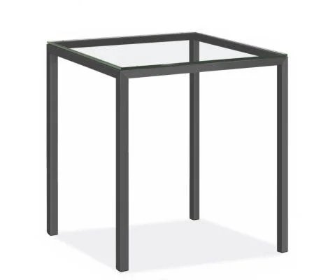 Room & Board - Modern Parsons 4 Person Patio Bar Table w/ 2x22 Leg, Clear Tempered Glass Top w/ Graphite Base, 36W 36D 42h