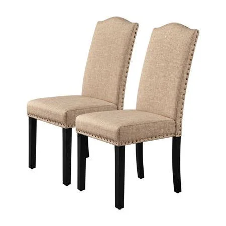 Alden Design Tufted High Back Dining Chair with Solid Wood Legs, Set of 2, Khaki, Size: 18×24.5×40.6 inch(LxWxH)