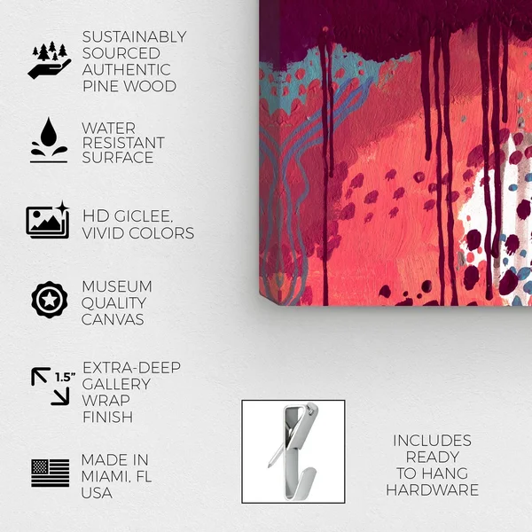 Oliver Gal 'Wine Wine Wine' Abstract Wall Art Canvas Print Paint - Pink, Blue - 12 x 12