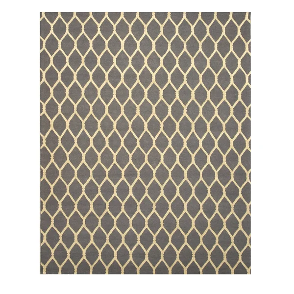 EORC Vc1001gy Charcoal Hand Tufted Wool Chain-Link Rug - 5& x 8&