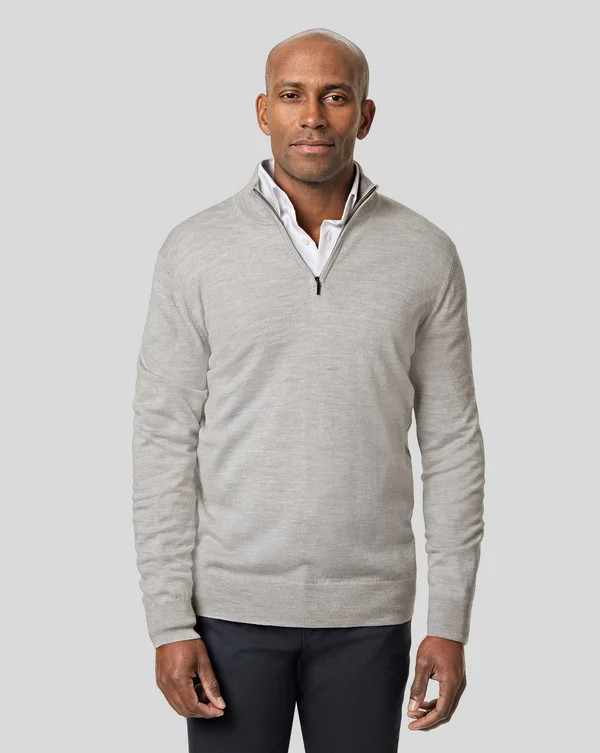 Merino Zip Neck Wool Sweater - Silver