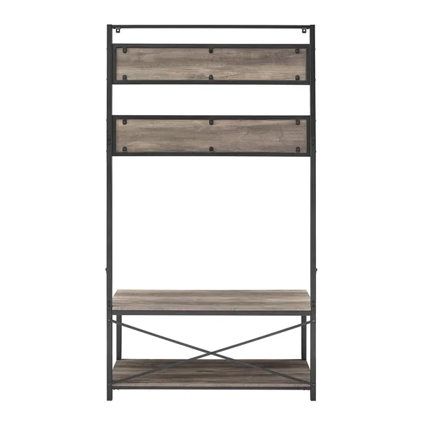 72x22 Industrial Metal and Wood Hall Tree Gray Wash - Saracina Home