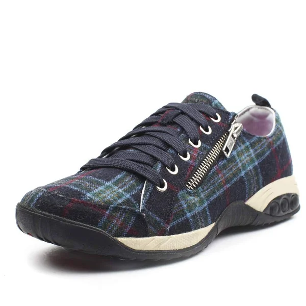 Therafit Sienna Women's Side Zip Sport Casual Shoe - Navy Plaid, Size 11 - for Plantar Fasciitis/Foot Pain