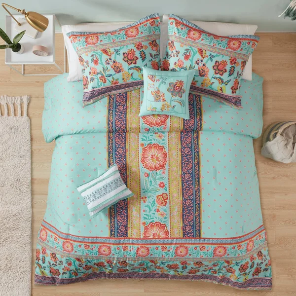 Intelligent Design Eliza 4-Piece Aqua Twin/Twin XL Boho Printed Comforter Set - Blue
