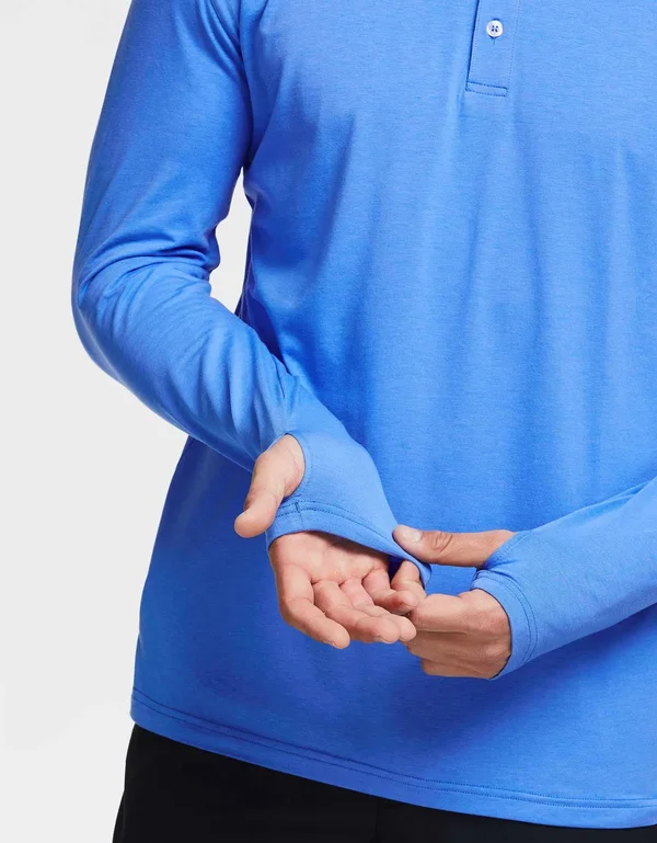 Sun Protective Long Sleeve Polo Shirt for Men UPF50+ - UV Protection Navy