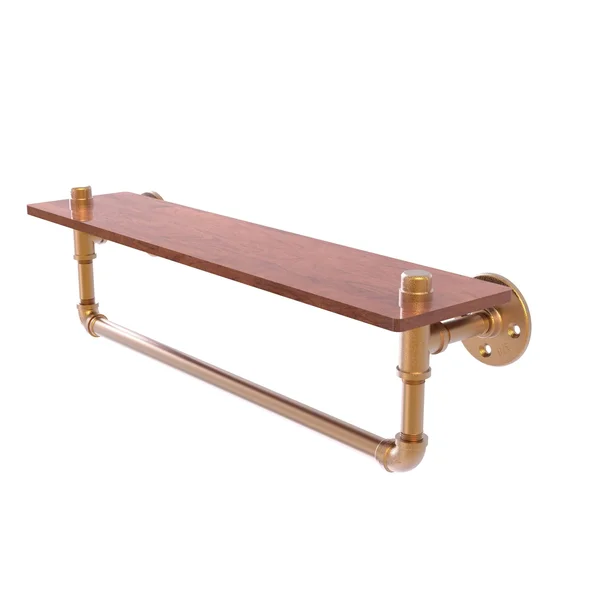 Allied Brass P-460-16-WSTB-WHM 16 in. Pipeline Collection Ironwood Shelf with Towel Bar Matte White