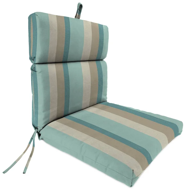 Outdoor French Edge Dining Chair Cushion- Sunbrella Getaway Mist Glen Raven