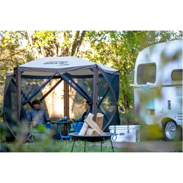 Clam Corp Portable Shelter Canopy Pop Up Tent w/ Mosquito Mesh - Brown/Tan at VM Express
