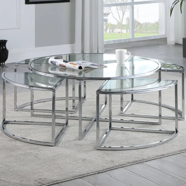 Chintaly ARIEL-CT-NST Modern 5-Piece Nesting Glass Cocktail Table Set in Clear