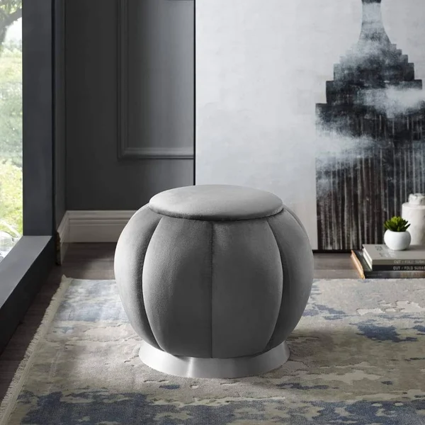 Ford Tufted Ottoman Nicole Miller Color: Navy - Leg Color: Gold
