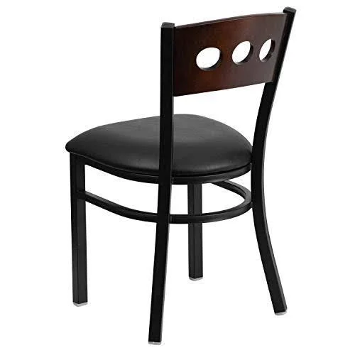 Flash Furniture 2 Pk. Hercules Series Black Decorative 3 Circle Back Metal Restaurant Chair - Walnut Wood BACK, Black Vinyl Seat