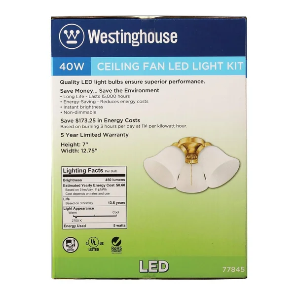 Westinghouse 3-Light LED Cluster Ceiling Fan Light Kit - Polished Brass 7784500