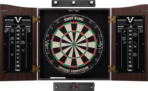 Viper Vault Sisal/Bristle Steel Tip Dartboard & Cabinet Bundle: Elite Set (Shot King Dartboard, Darts, Shadow Buster and Las
