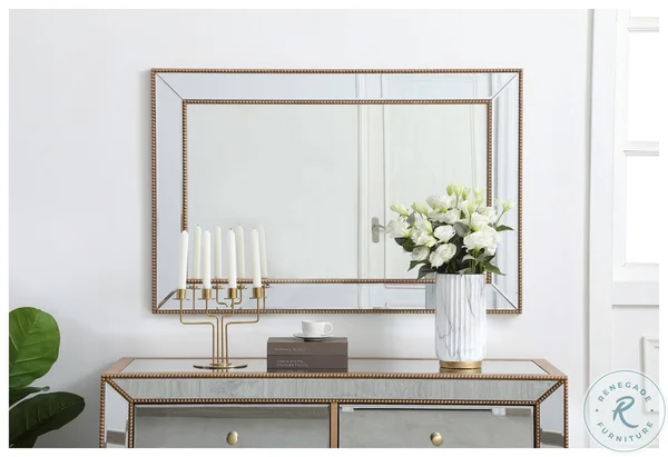 Elegant-Iris Beaded Mirror 42 x 28 inch in Antique gold-MR32842G