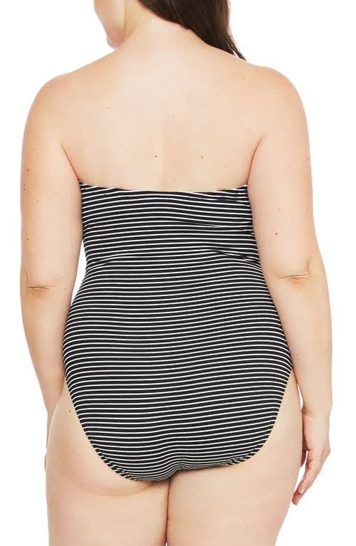 La Blanca Plus Size Pinstripe Bandeau One-Piece Swimsuit, Black/White, Women's, 20W