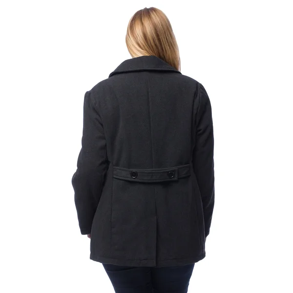 Excelled Women's Plus Double-Breasted Peacoat Black 3X F2E4104BL