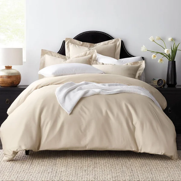 The Company Store Legends Hotel Cream Solid Oversized King Egyptian Cotton Sateen Duvet COVER, Ivory
