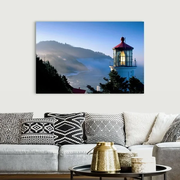 Oregon - View of Heceta Head Lighthouse in Early Morning Sun, Canvas Wall Art, 60x40, Great Big Canvas
