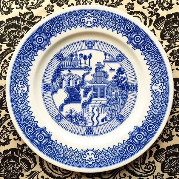Best Blue Willow Porcelain Chinaware Calamityware Plate 7: Tentacles, 4 Plates