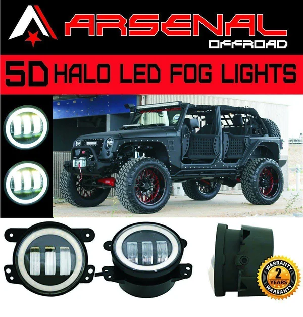 #1 7 inch Round Halo Projectors and Halo Fog Lights 60W Cree Headlights White Halo Angel Eyes+Amber Turning Signal Lights 30W Ha