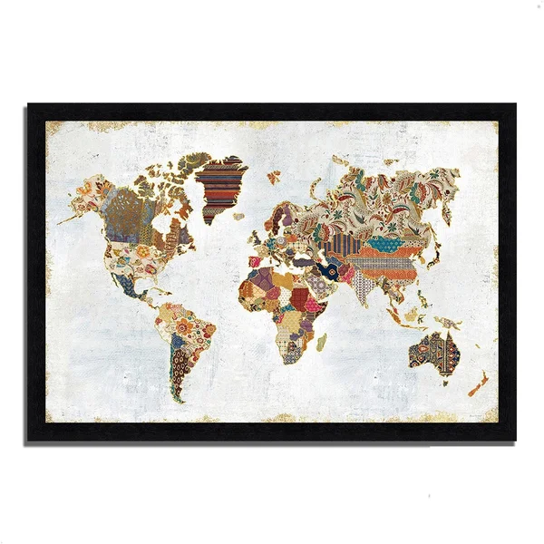 33x22 x 46x22 Pattern World Map by Laura Marshall Framed Painting Print