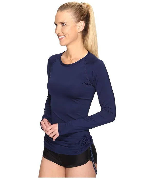 TYR Women's Rash Guard Long Sleeve Belize Solid Navy Medium