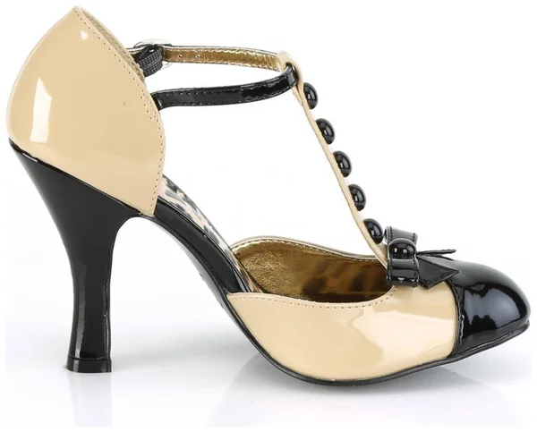 Pin Up Couture - Womens Smitten-10 Heels Cream Black, Size-10