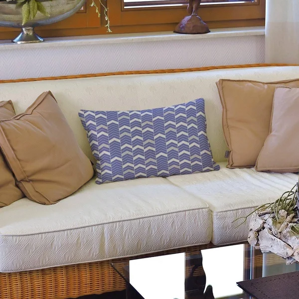 ArtVerse Two Color Lined Chevrons Lumbar Pillow - Blue & Gray - Linen