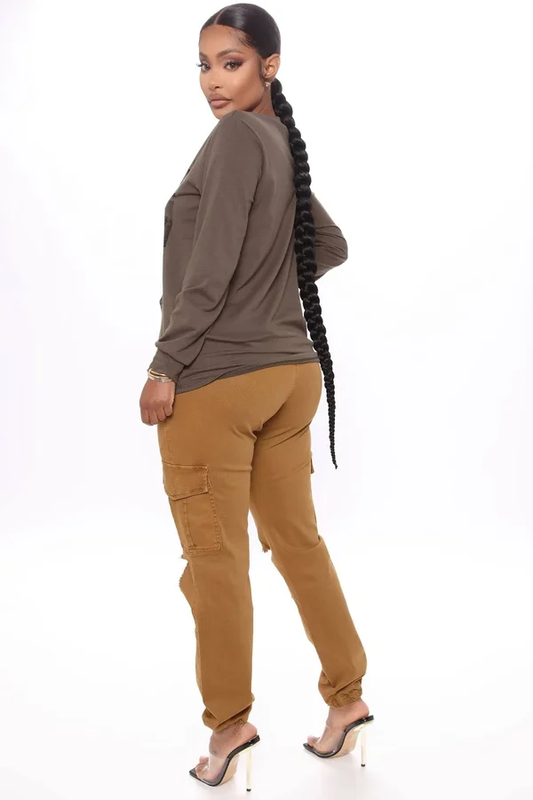 Womens Yes Ma&am Cargo Jogger Pant in Tan Size 2x by Fashion Nova