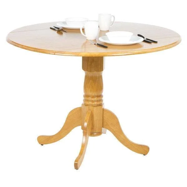 Round 42-Inch Drop-Leaf Dining Table in Oak Wood Finish