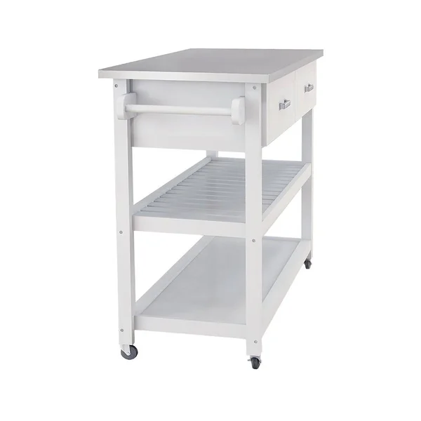 Phoebecat Stainless Steel Table Top White Kicthen Cart with Two Drawers - Kitchen Cart