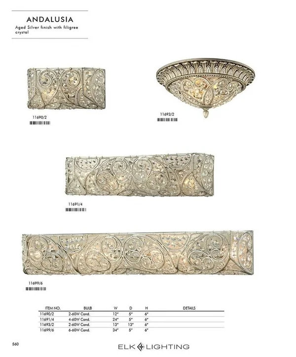 Elk Lighting 11693/2 Andalusia 2 Light Flush Mount in Aged Silver