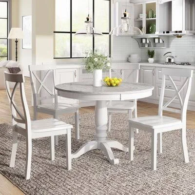 Concepcion 5 - Piece Dining Set Alcott Hill Table Base Color: White - Chair Color: White