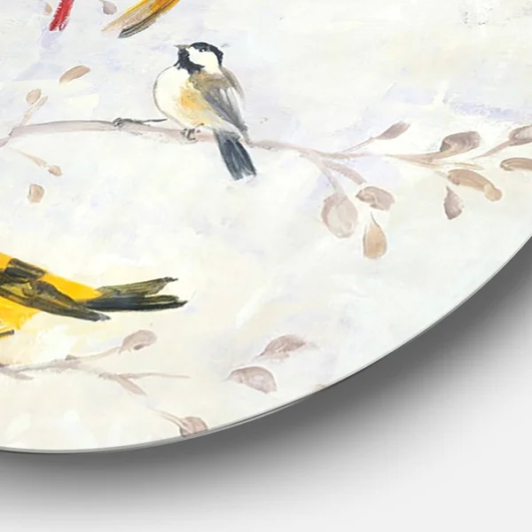 Designart 'Multi-Color Bird on Tree' Traditional Metal Circle Wall Art - 11 x 11 - Disc of 11 inch