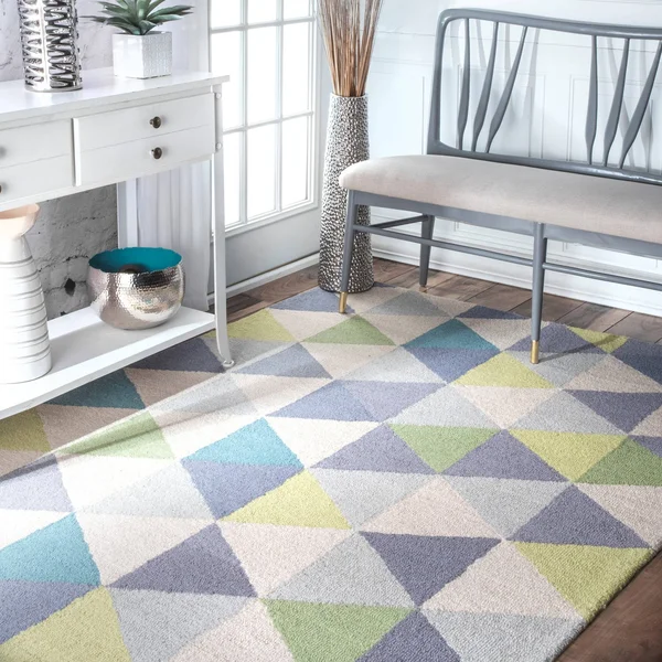 nuLOOM Handmade Dimentional Triangles Wool Green Rug (6& x 9&)