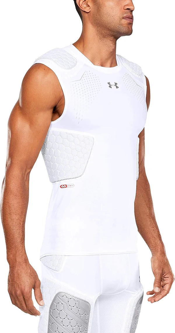 Under Armour Gameday Pro 5-Pad Football Compression Top, Football Padded Top, Youth & Adult Sizes, White, Youth - Medium