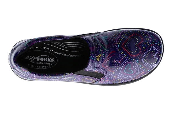 Women's Easy Works by Easy Street Bind Purple Hearts Slip-Resistant Clogs Size 10 WW