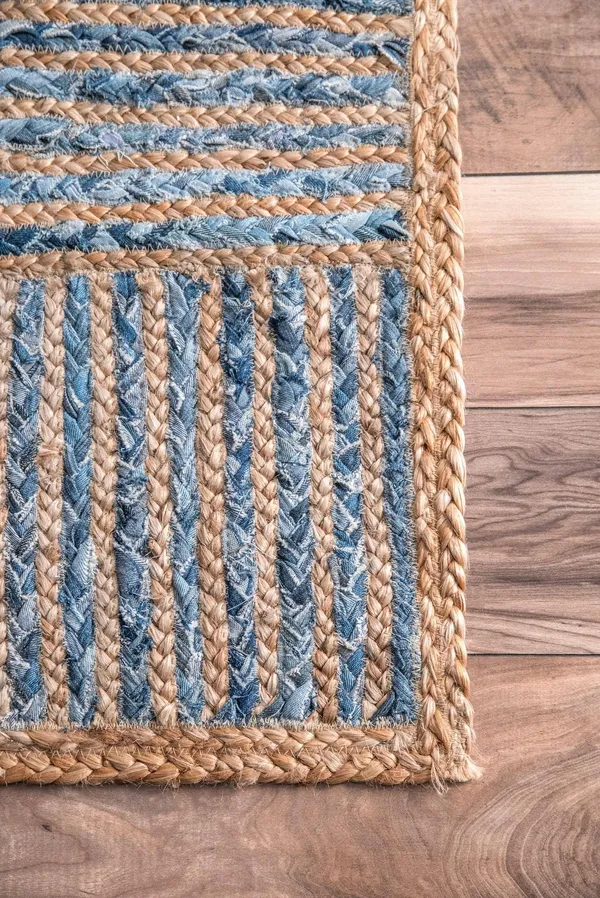 nuLOOM Elva Hand Braided Jute Blue 2& 6x22 x 8& Area Rug