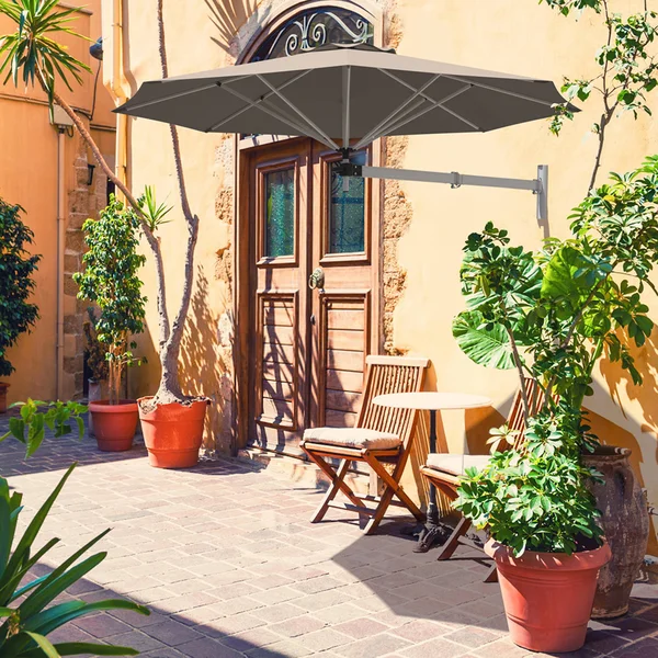 Gymax 8ft Patio Wall Mounted Cantilever Umbrella Parsol w/ Adjustable Pole Tan
