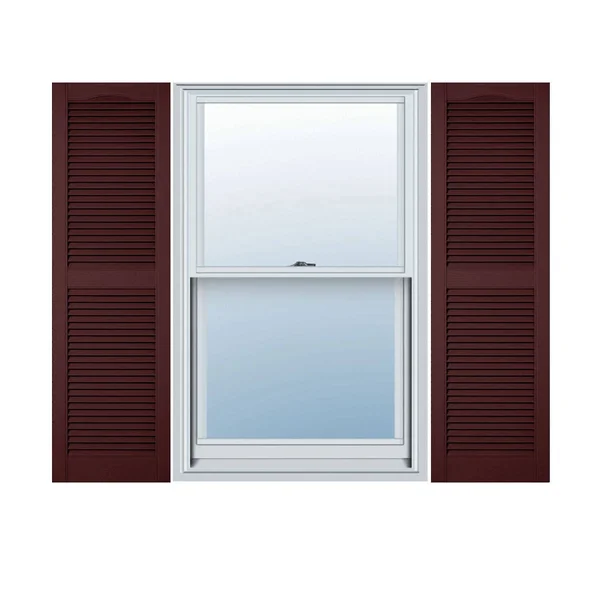 12 inchw x 61 inchh Lifetime Vinyl, Custom Cathedral Top Center Mullion, Open Louver Shutters, w/Shutter-Loks (Per Pair), Bordea