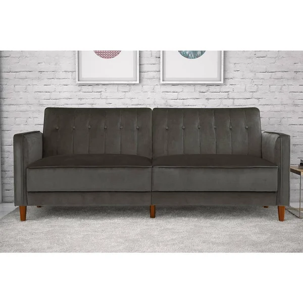 DHP Iris Grey Velvet Tufted Futon - Gray Velvet Finish