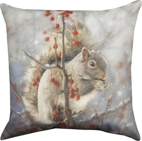 18x22 Gray and Red Squirrel Knife Edged Square Throw Pillow