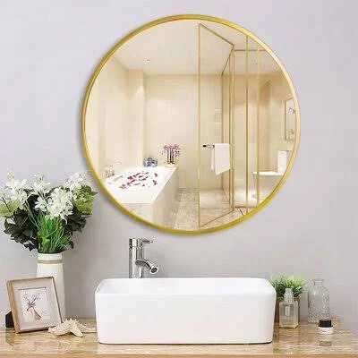 28x22 Wall Circle Mirror Large Round Make Up Vanity Mirror Mercer41 Finish: Gold