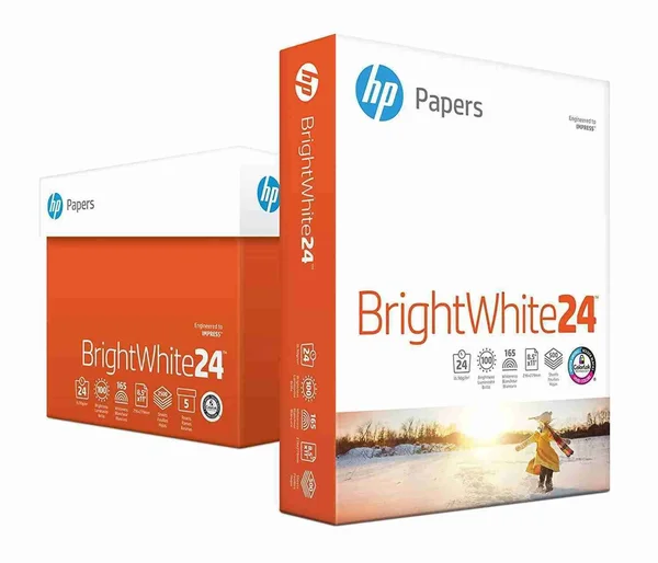 HP Printer Paper, BrightWhite24, 8.5 x 11, Letter, 24lb, 97 Bright, 2, 500 Sheets