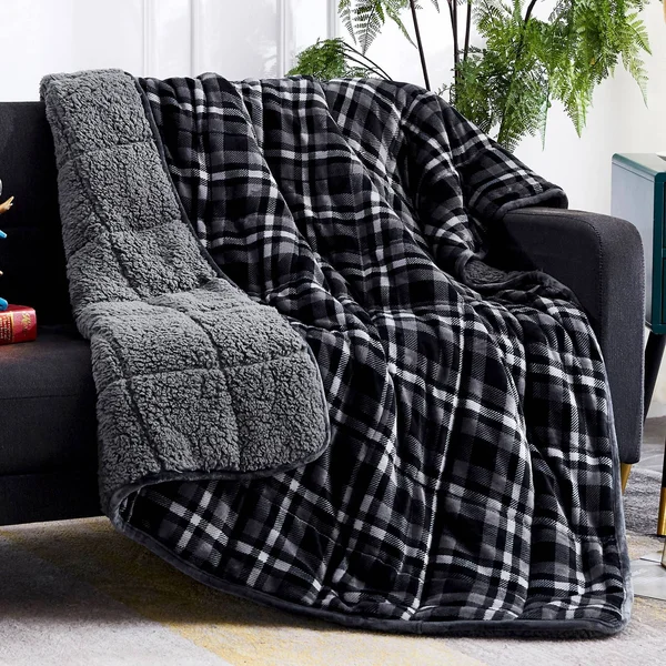 Rejuve 10lb. Velvet to Sherpa REVERSE Weighted Throw Blanket - 50x22 L x 60x22 W - Charcoal