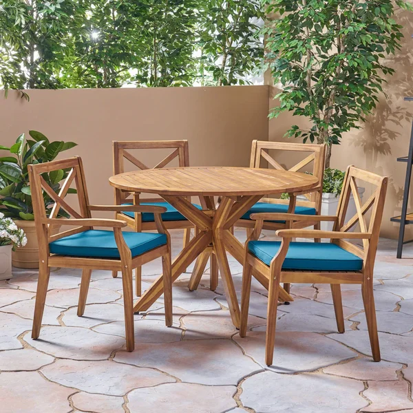 Jordan Outdoor 5 Piece Acacia Wood Dining Set Gray, Dark Gray
