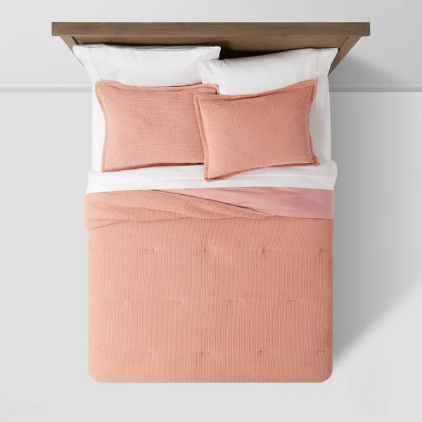 King Washed Waffle Weave Comforter & Sham Set Blush - Threshold