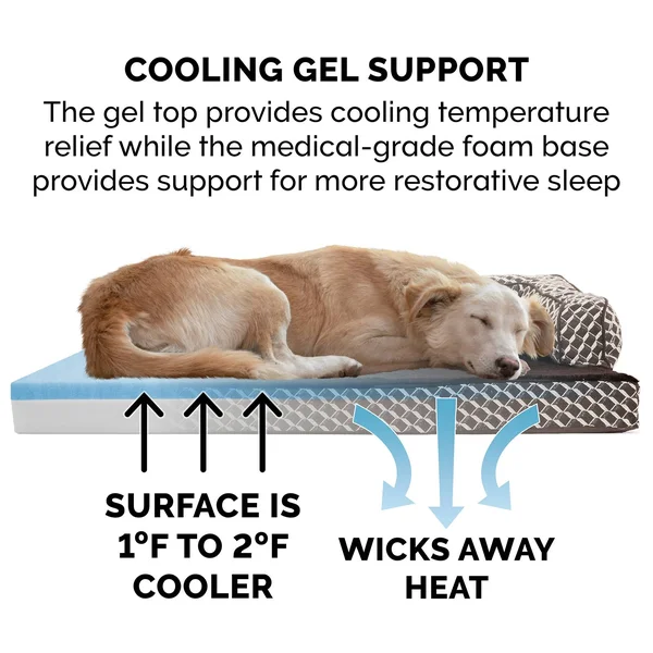 FurHaven Sofa Dog Bed - Plush & D閏or Comfy Couch Cooling Gel Foam - Jumbo Plus, Diamond Brown