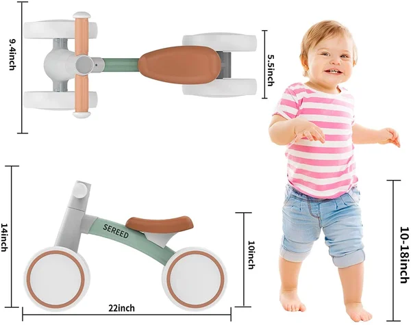 Sereed Baby Balance Bike for 1 Year Old Boys Girls 12-24 Month Toddler Balance Bike - 4 Wheels Toddler Ride on Toys, First Birthd