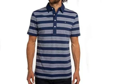 Slim Fit Top-shelf Range Polo - Armstrong Stripe, Navy, Size: XXL